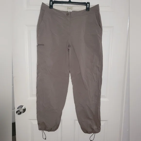 LL Bean women's hiking camping pants in brown nylon fabric for outdoor adventures